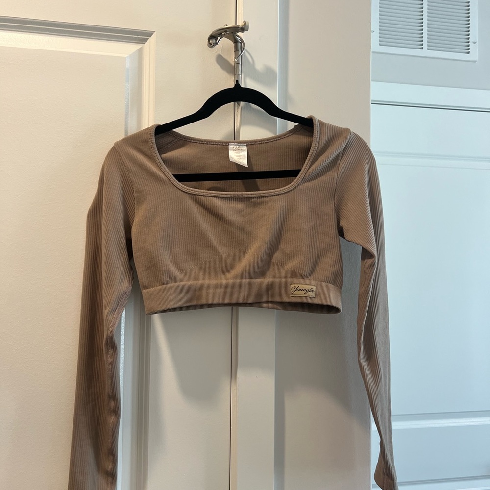 YoungLA Brown Fitted Long Sleeve Crop Top